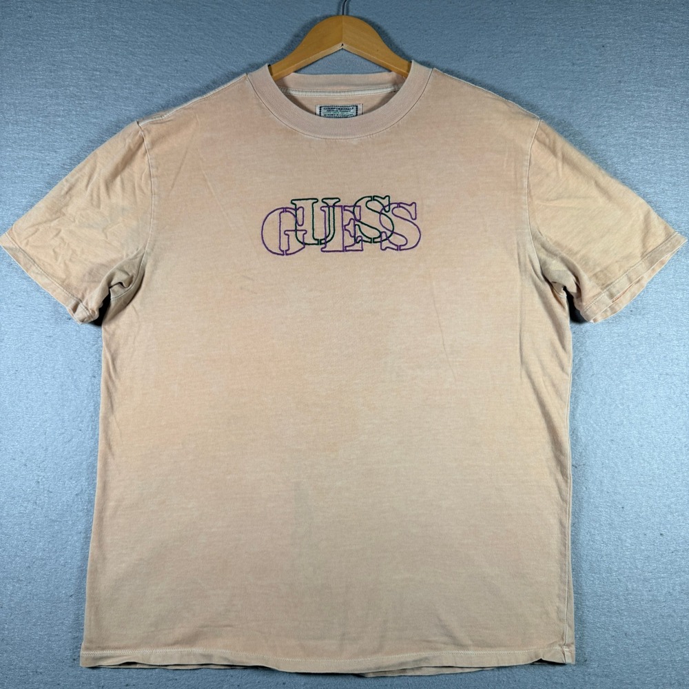 Vintage Guess Originals Mens Peach Mineral Wash Embroidered Logo T-Shirt Size M